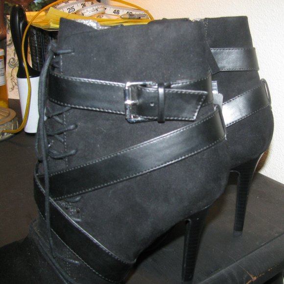 Black Leather High Heel Ankle Booties - Picture 6 of 8